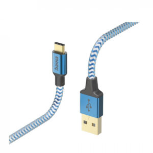 Hama "Reflective" cable, USB-A - USB-C, 1.5 m, nylon, blue