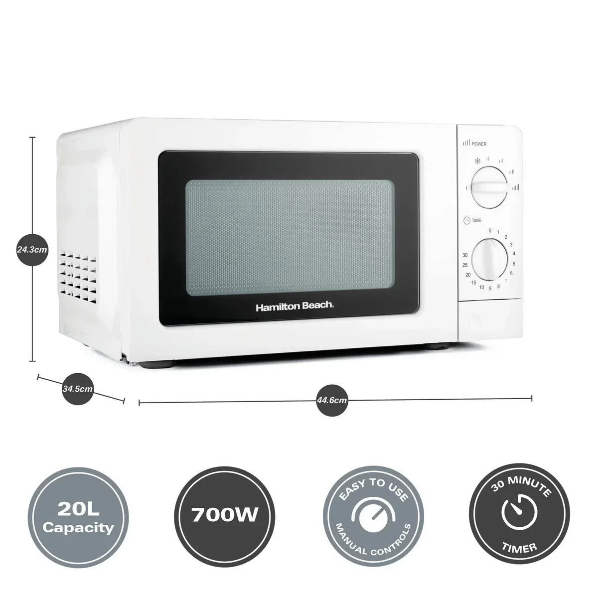 Hamilton Beach 20L Microwave - White - Image 3